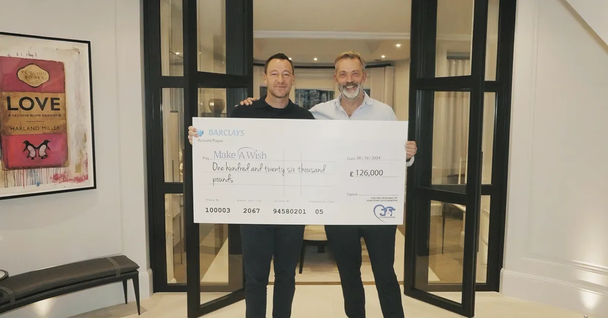 John Terry presenting donation to Make-A-Wish UK CEO Jason Suckley